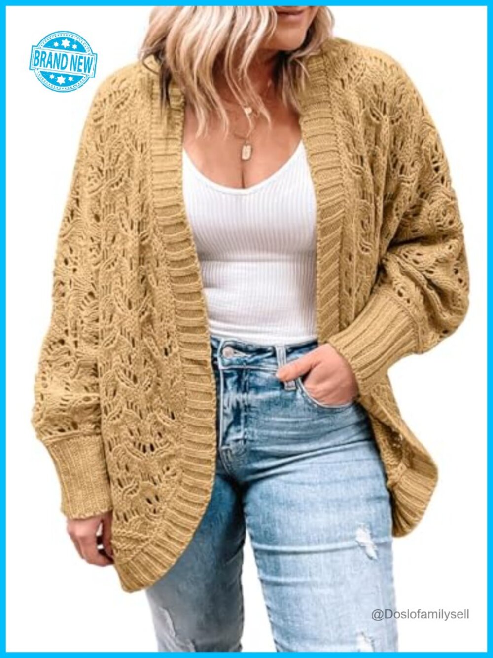 Plus Size Open Front Cardigan Long Sleeve Crochet Knit Sweater